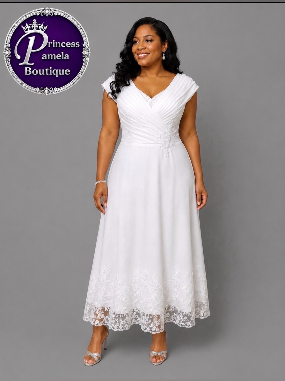 #W 48 - 14 Tea Length Bridal Dress. Large/Size 14
